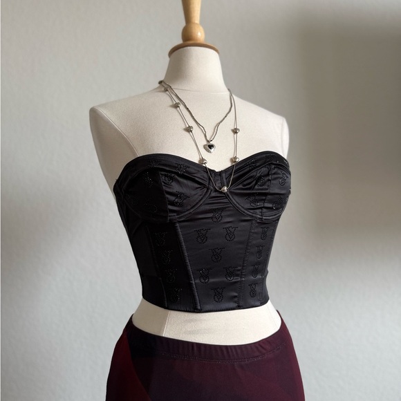 Victorias secret bedazzled black satin Corset Top - Picture 1 of 2